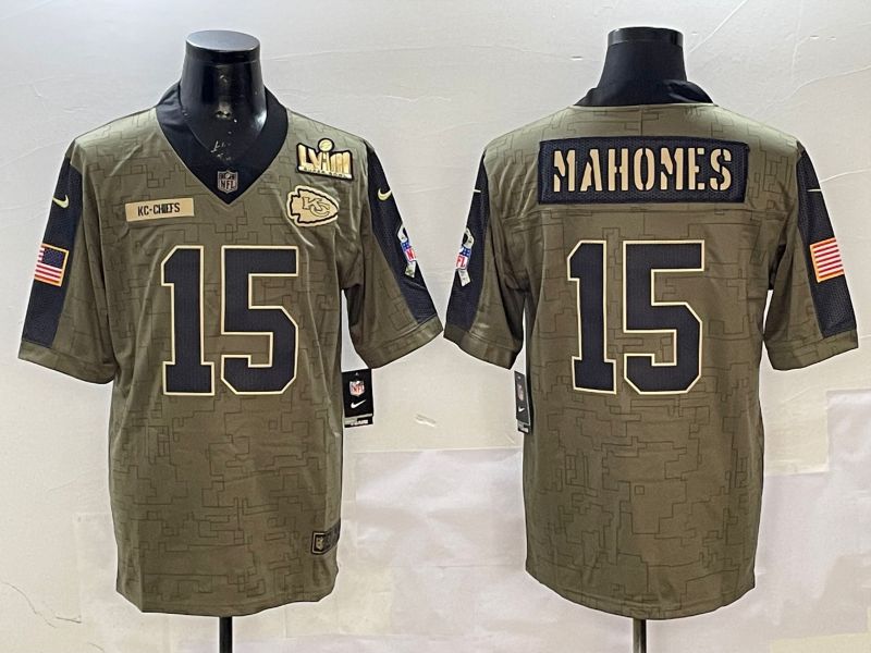 Men Kansas City Chiefs #15 Mahomes Green 2025 Nike Salute to Service Limited NFL Jersey style 2